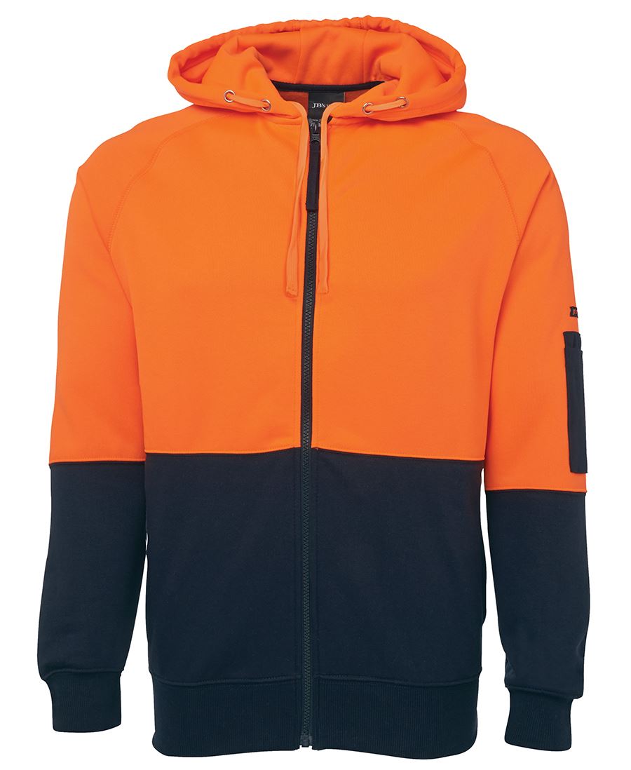 6Hvh JB's HV Full Zip Fleecy Hoodie - Orange/Navy