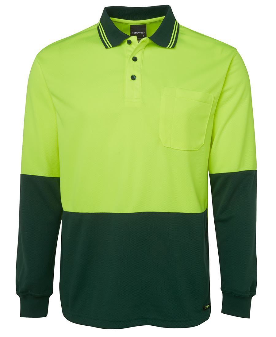 6Hvpl JB's HV L/S Trad Polo - Lime/Bottle