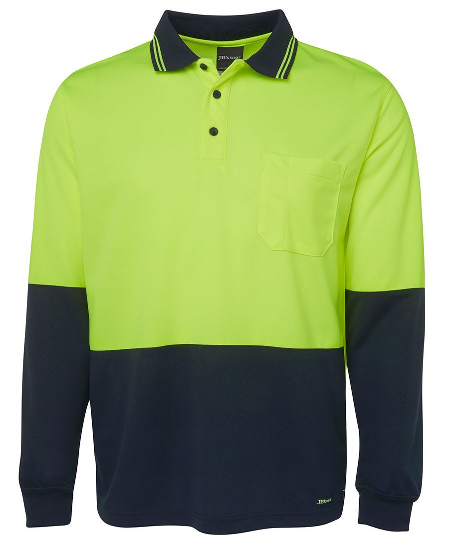 6Hvpl JB's HV L/S Trad Polo - Lime/Navy