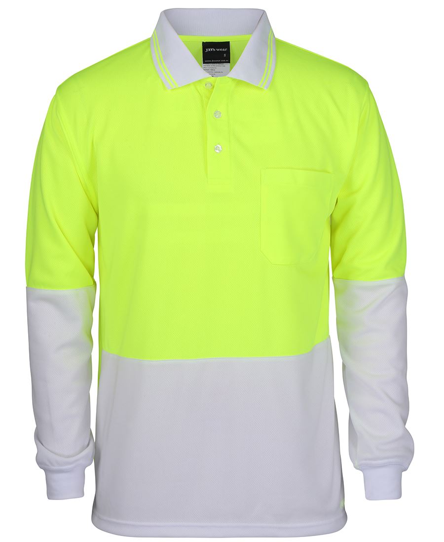 6Hvpl JB's HV L/S Trad Polo - Lime/White