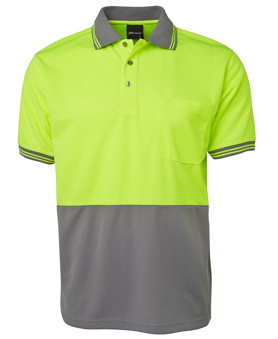 6Hvps JB's HV S/S Trad Polo - Lime/Grey