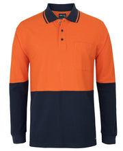 6HVQL JB's HV L/S Cotton Pique Trad Polo - Orange/Navy