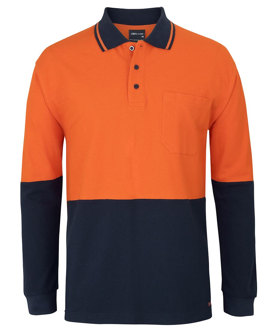 6HVQL JB's HV L/S Cotton Pique Trad Polo - Orange/Navy