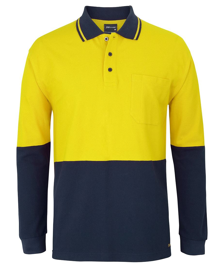 6Hvql JB's HV L/S Cotton Pique Trad Polo - Yellow/Navy