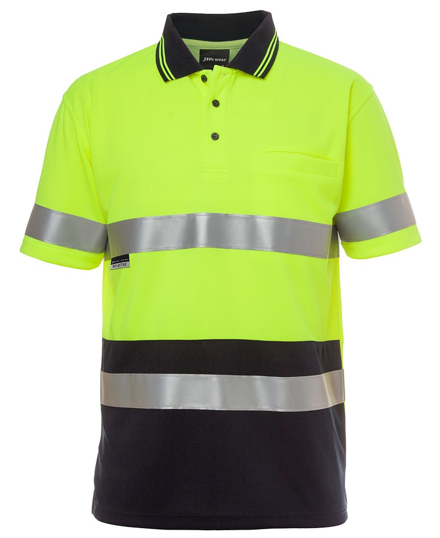 6HVST JB's HV S/S Non Cuff (D+N) Trad Polo - Lime/Navy