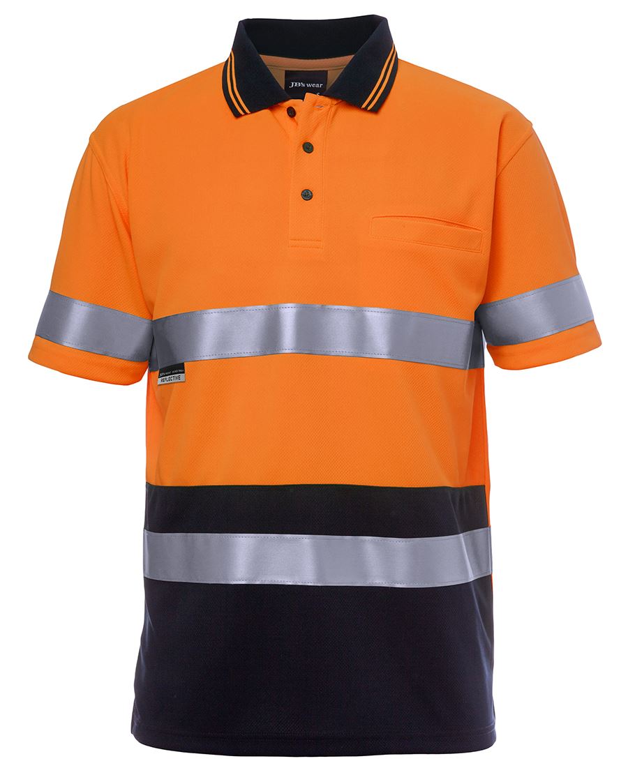 6Hvst JB's HV S/S Non Cuff (D+N) Trad Polo - Orange/Navy