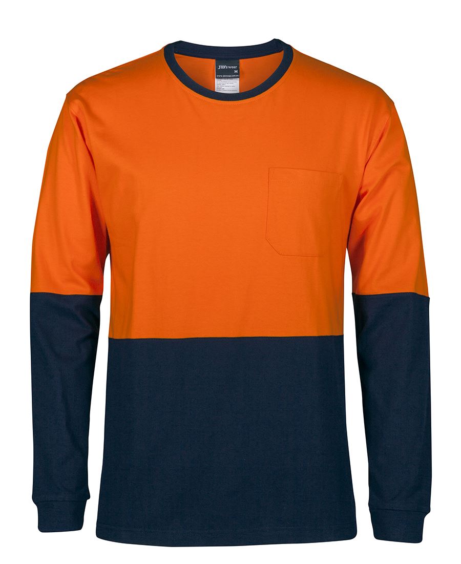 6HVTN JB's HV L/S Crew Neck Cotton T-Shirt - Orange/Navy