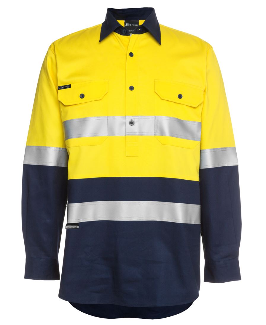 6Hwcf JB's HV (D+N) Close Front L/S 190G Shirt - Yellow/Navy