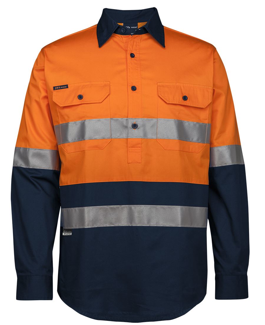 6HWCS JB's HV (D+N) Close Front L/S 150G W/Shirt - Orange/Navy
