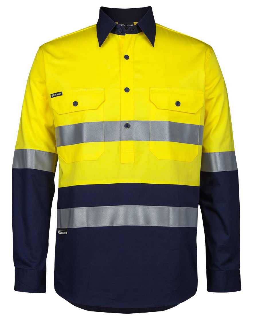 6Hwcs JB's HV (D+N) Close Front L/S 150G W/Shirt - Yellow/Navy