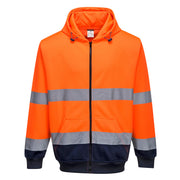 B317 - Hi-Vis Contrast Zipped Hoodie in Orange/Navy