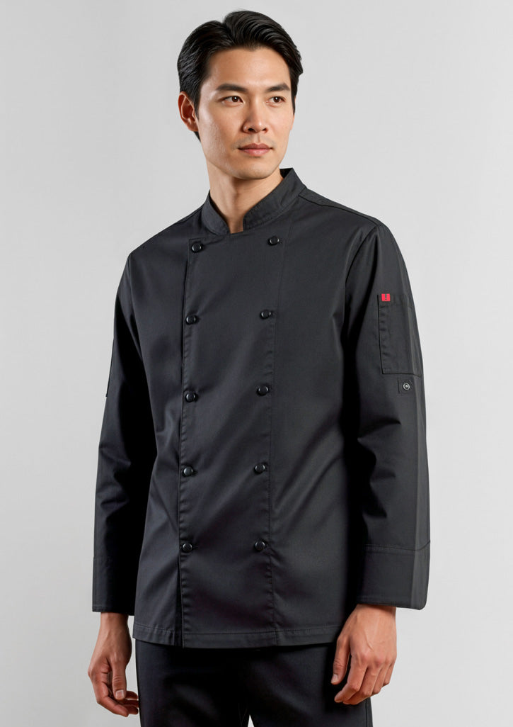 CH430ML Mens Gusto Long Sleeve Chef Jacket - Black
