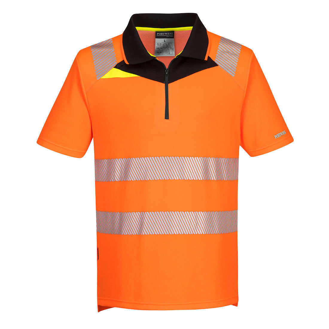DX412 - DX4 Hi-Vis Zip Polo Shirt S/S in Orange/Black