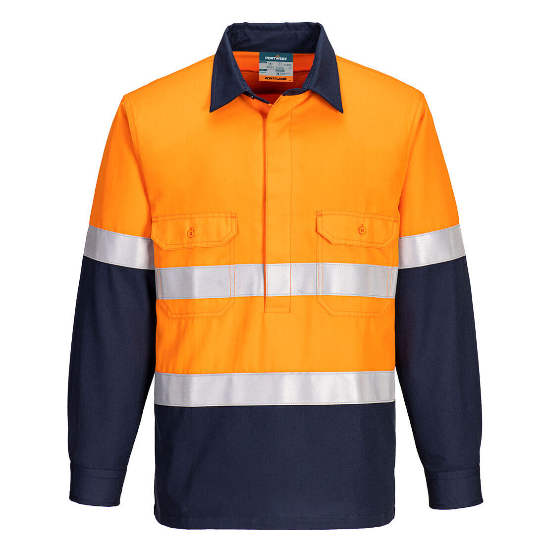 FR713 - Portflame FR Class D/N Two-Tone Vented Shirt in Orange/Navy