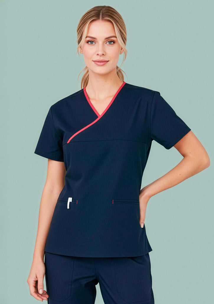 H10722 Womens Contrast Scrub Top - Navy/Fuchsia