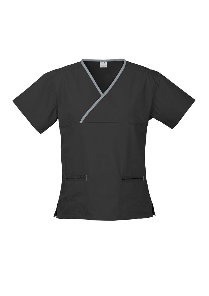 H10722 Womens Contrast Scrub Top - Black/Pewter