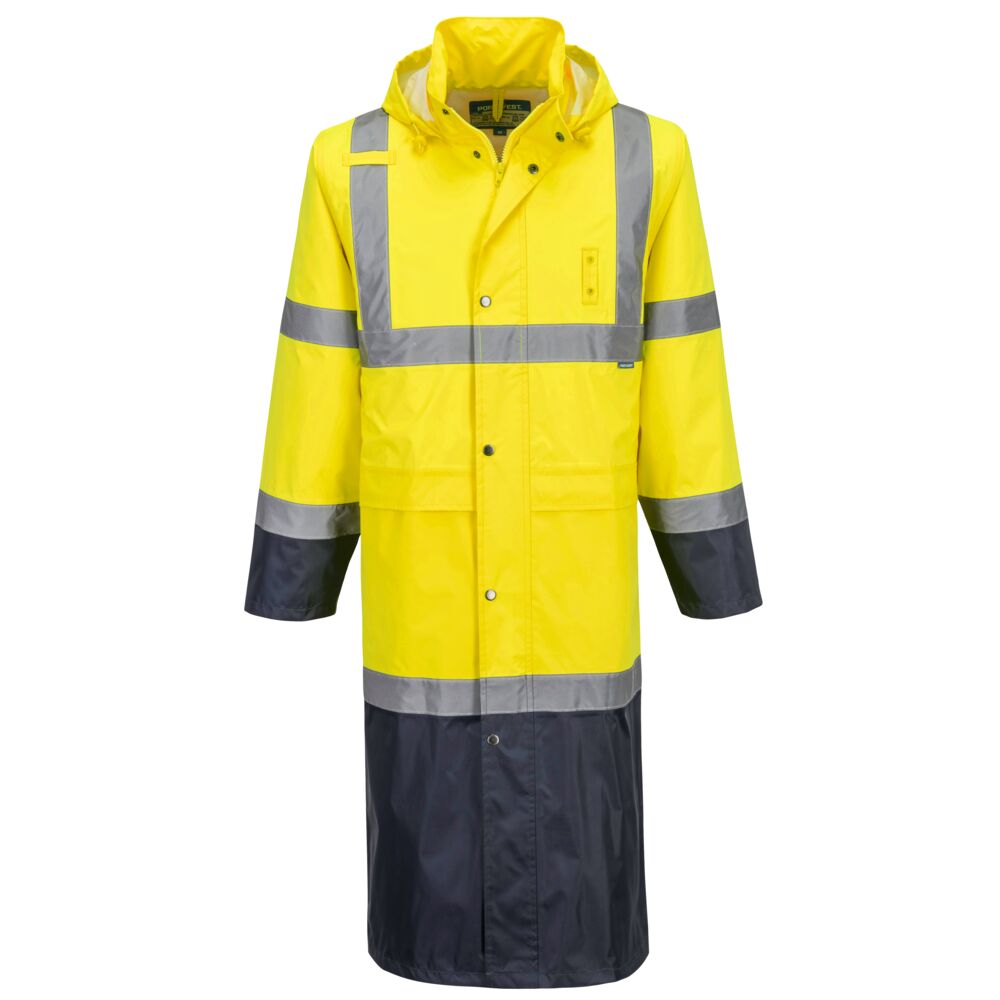 H446 - Hi-Vis Contrast Raincoat 122cm in Yellow/Navy