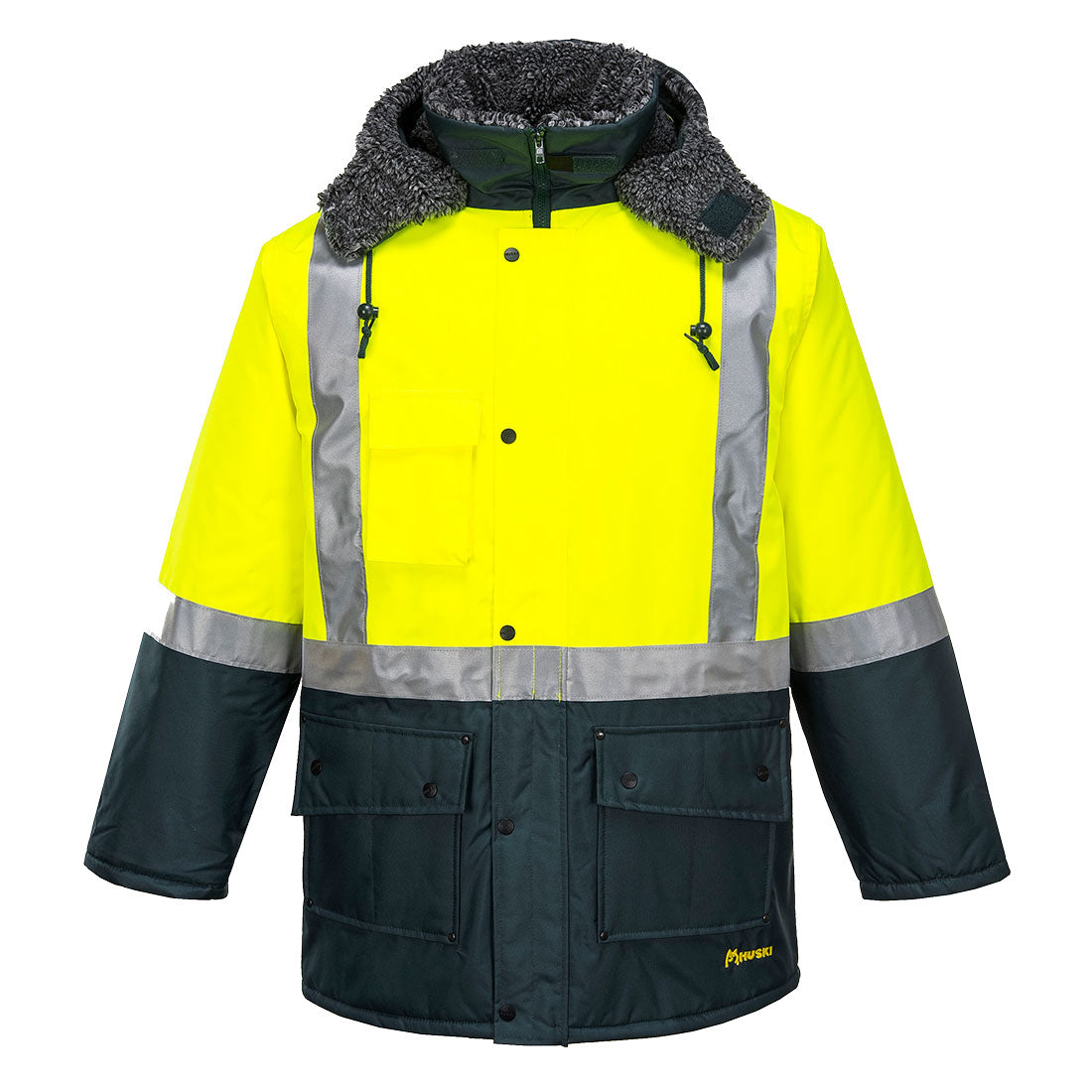 K8044 - Huski Hi-Vis Contrast Freezer Jacket in Yellow/Forest Green
