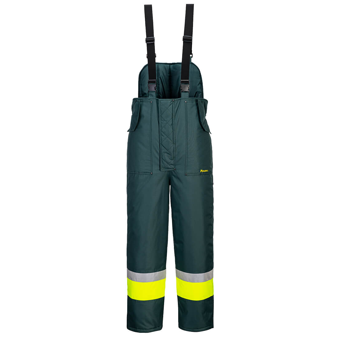 K8046 - Huski Hi-Vis Contrast Freezer Bib and Brace in Yellow/Forest Green