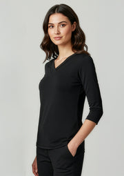 K819LT Womens Lana 3/4 Sleeve Top - Black