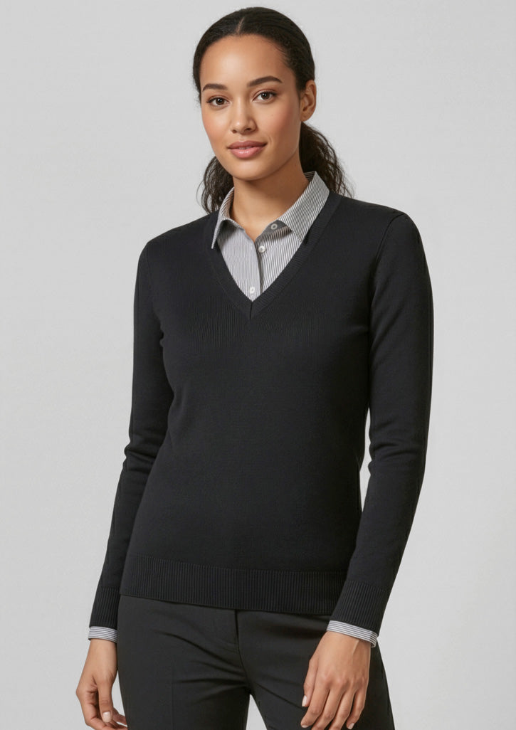 LP3506 Womens V-Neck Knit Pullover - Black