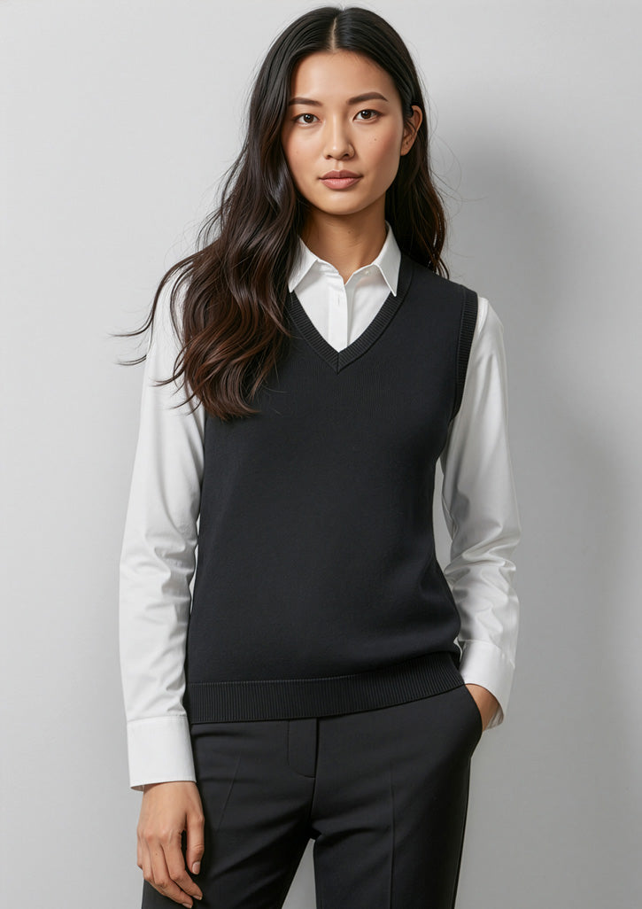 LV3504 Womens V-Neck Knit Vest - Black