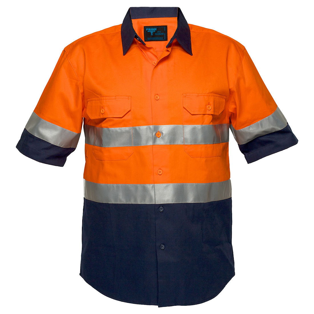 MA102 - Hi-Vis Two Tone Regular Weight Short Sleeve Shirt with Tape in Orange/Navy