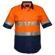 MA102 - Hi-Vis Two Tone Regular Weight Short Sleeve Shirt with Tape in Orange/Navy