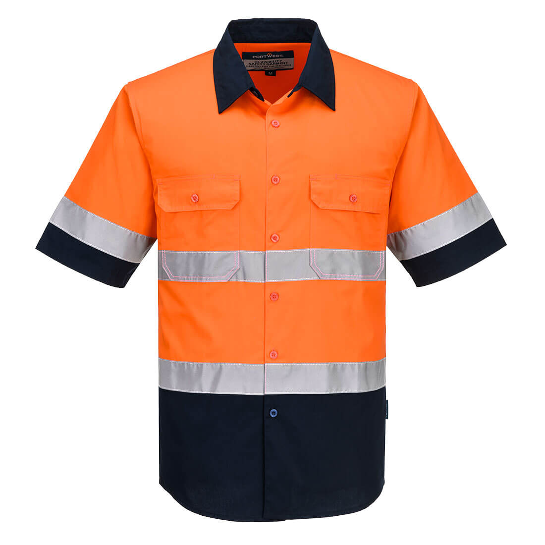 MA402 - Industrial Hi-Vis Lightweight Contrast Shirt S/S in Orange/Navy