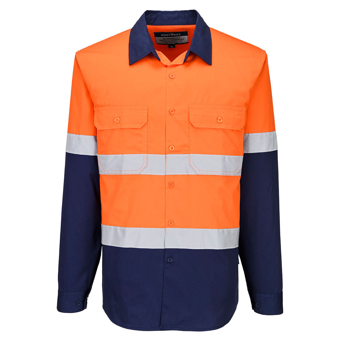 MA803 - Industrial Hi-Vis Lightweight Contrast Shirt L/S in Orange/Navy