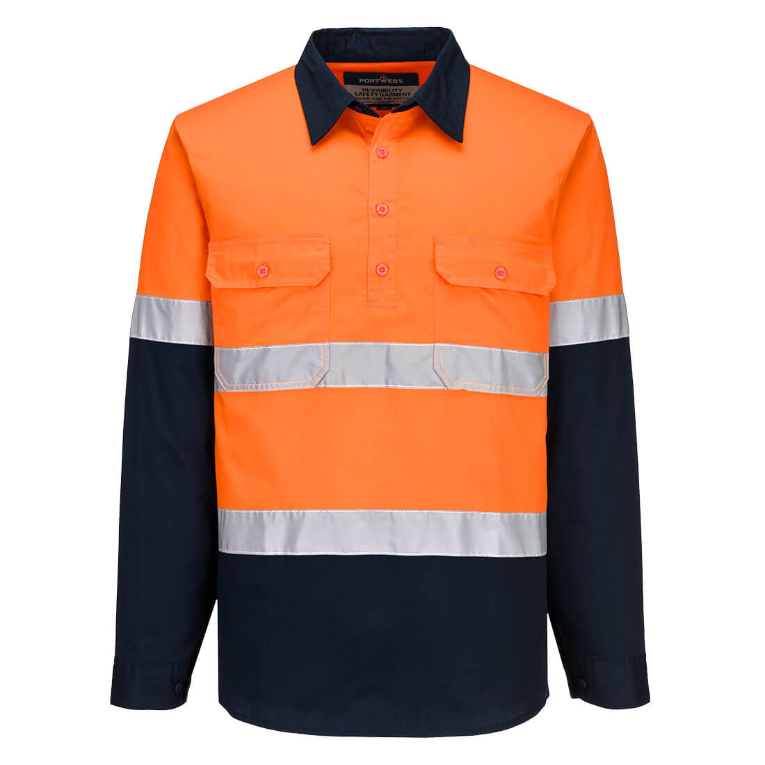 MA804 - Hi-Vis Contrast Closed Front Shirt L/S in Orange/Navy