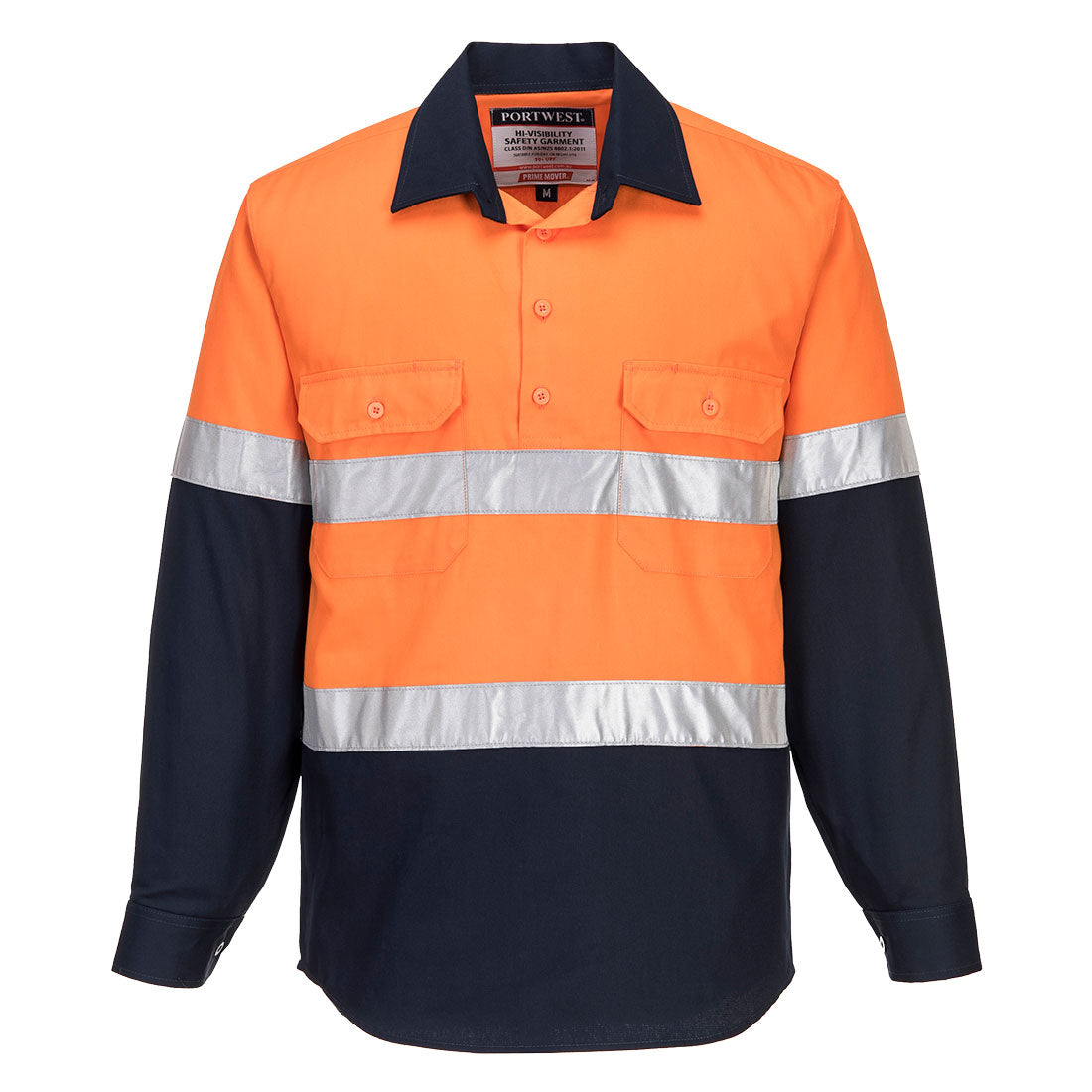 MC101 - Hobart Hi-Vis Contrast 1/2 Button Shirt L/S in Orange/Navy