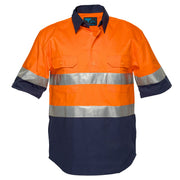 MC102 - Hi-Vis Two Tone Regular Weight Short Sleeve Closed Front Shirt with Tape in Orange/Navy