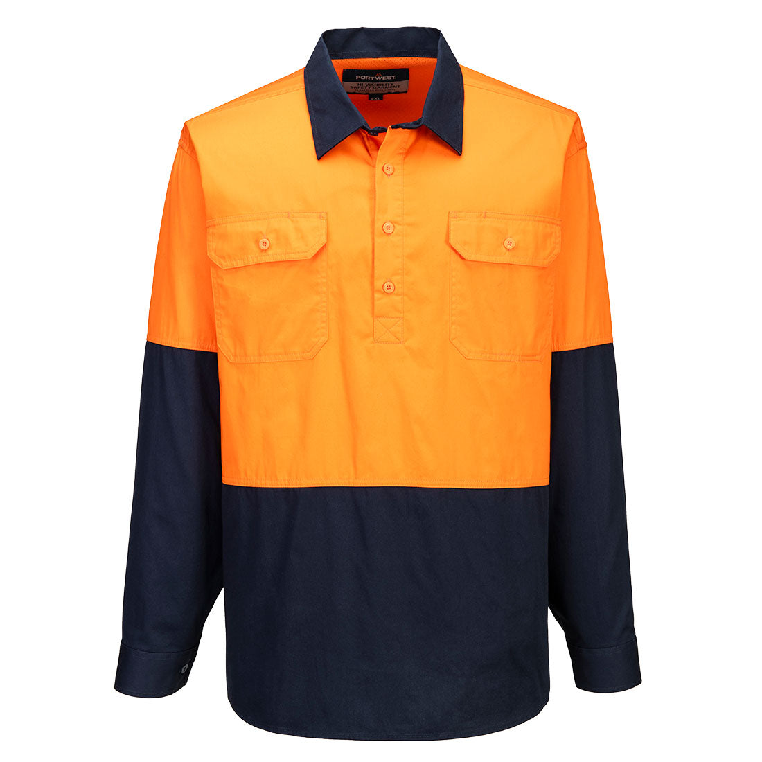 MC801 - Canberra Hi-Vis Lightweight Contrast 1/2 Button Class D Shirt L/S in Orange/Navy