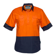 MC802 - Canberra Hi-Vis Lightweight Contrast 1/2 Button Class D Shirt S/S in Orange/Navy