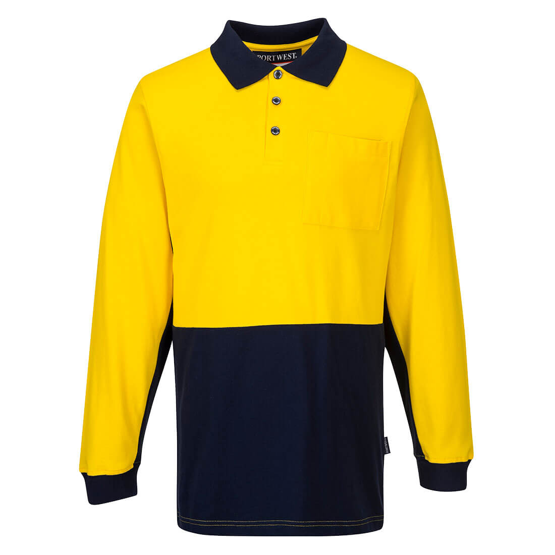MD619 - Long Sleeve Cotton Pique Polo in Yellow/Navy