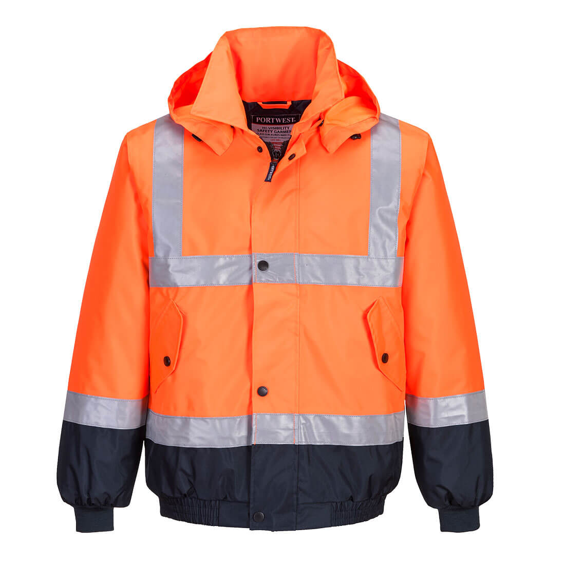 MJ204 - Hi-Vis Contrast Bomber Jacket in Orange/Navy