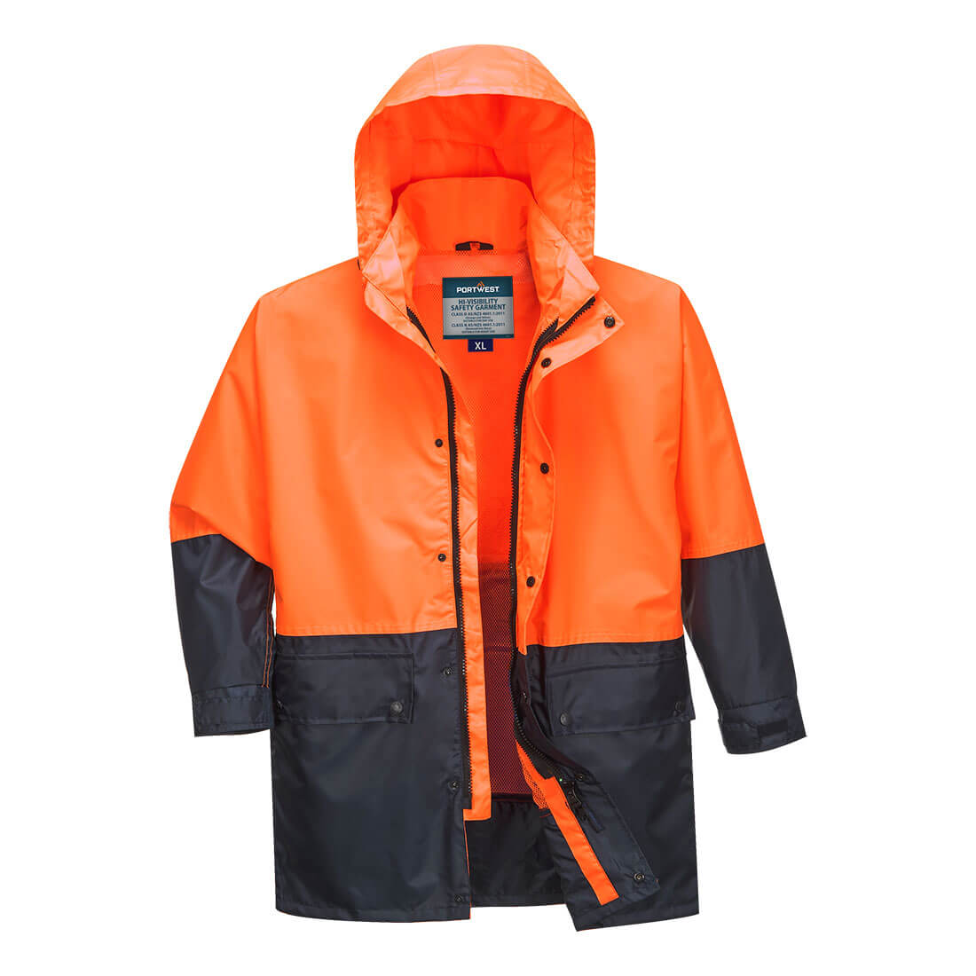 MJ206 - Kimberley Hi-Vis Contrast Class D Rain Traffic Jacket in Orange/Navy