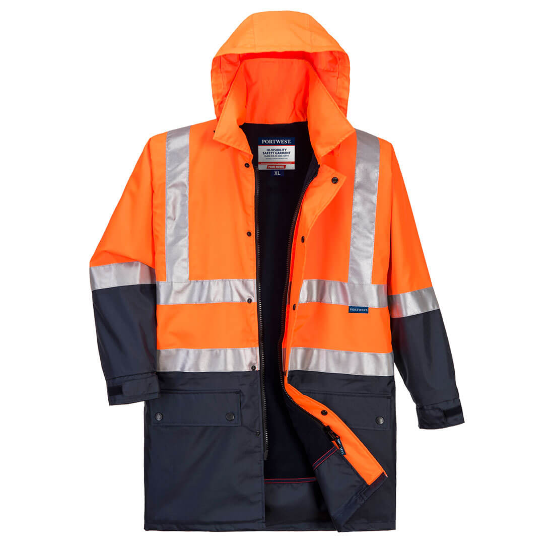 MJ208 - Hi-Vis Polar Fleece Lined Contrast Traffic Jacket in Orange/Navy