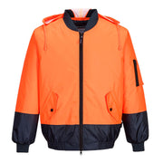 MJ304 - Hi-Vis Contrast Class D Bomber Jacket in Orange/Navy