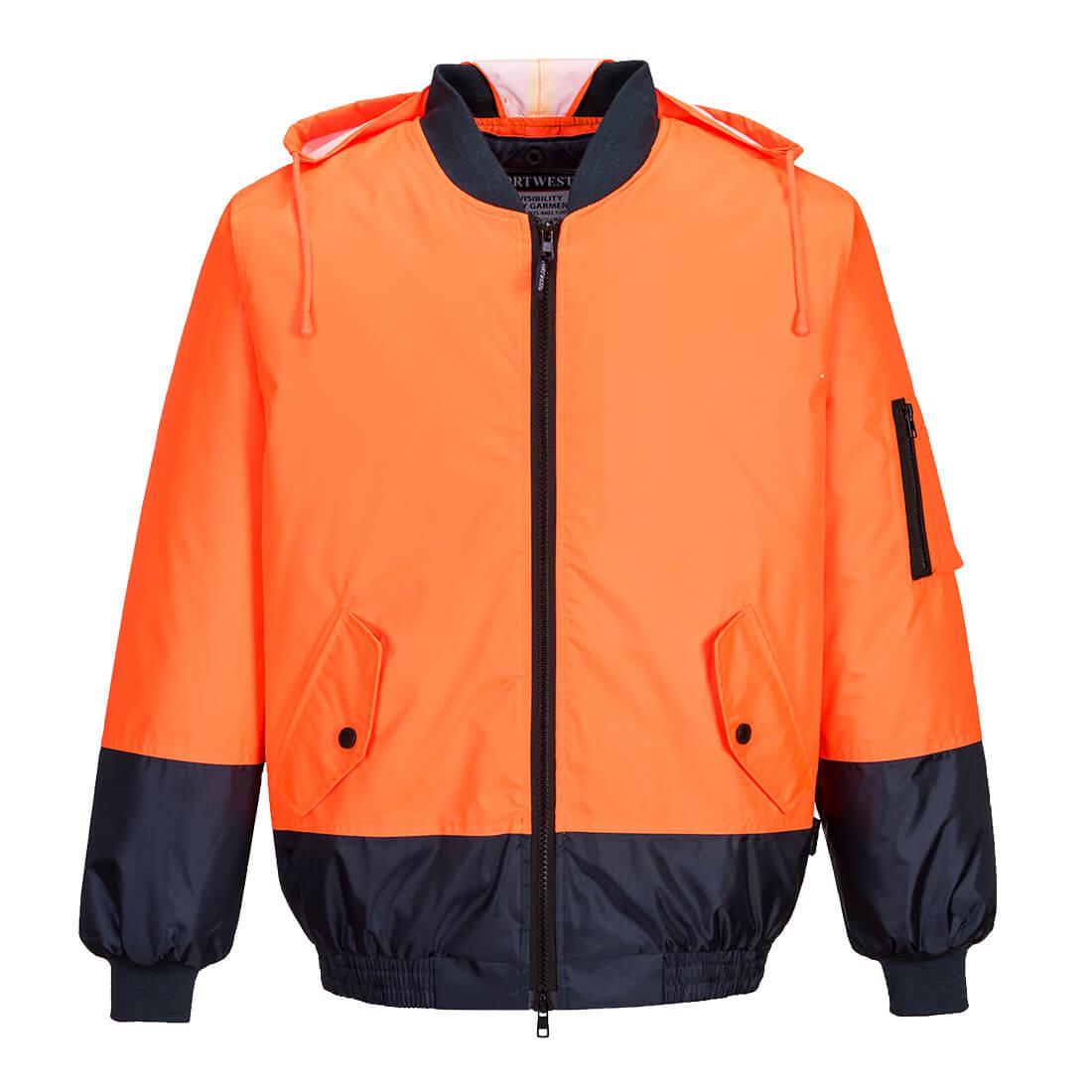 MJ304 - Hi-Vis Contrast Class D Bomber Jacket in Orange/Navy