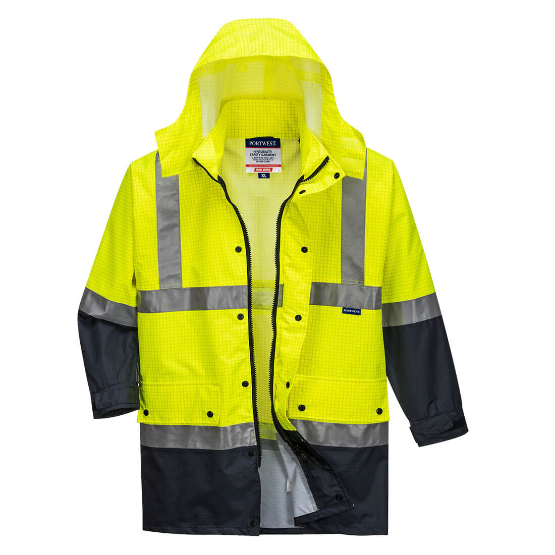 MJ370 - Mackay Hi-Vis Anti-Static Rain Traffic Jacket in Yellow/Navy