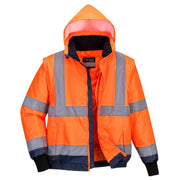 MJ464 - Hi-Vis 2-in-1 Contrast Essential Bomber Jacket in Orange/Navy