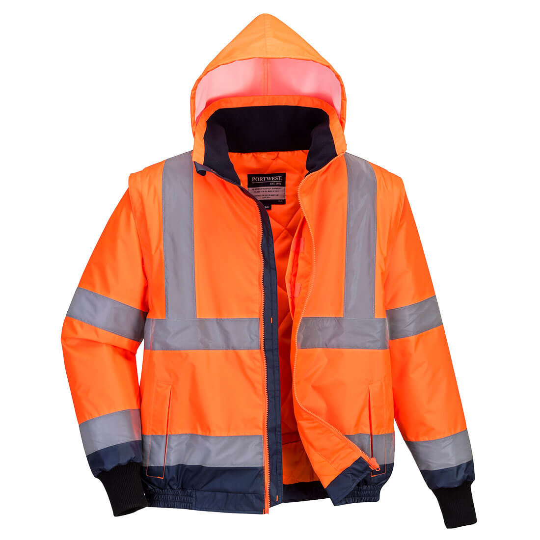 MJ464 - Hi-Vis 2-in-1 Contrast Essential Bomber Jacket in Orange/Navy