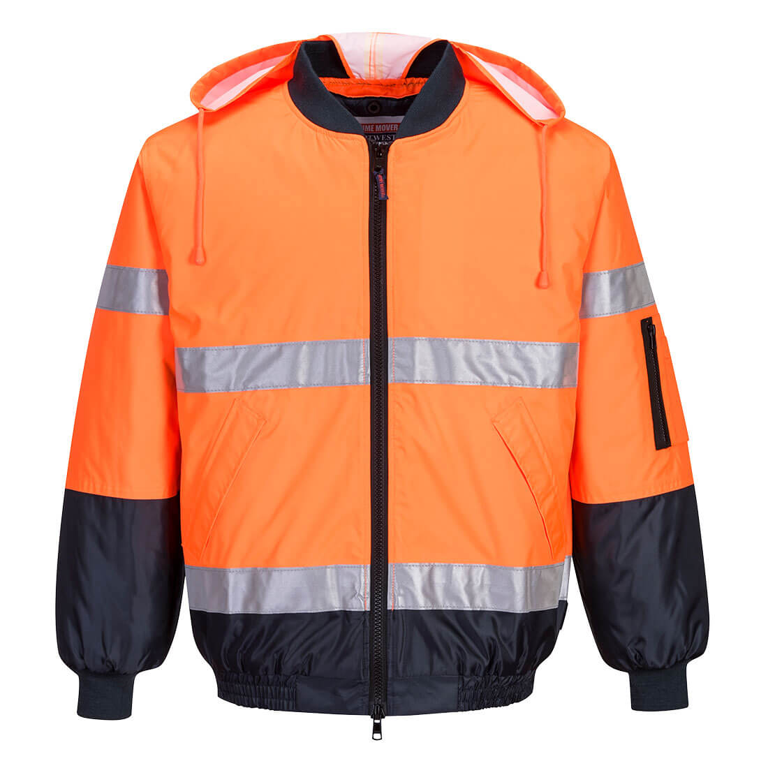 MJ504 - Hi-Vis Contrast Bomber Jacket in Orange/Navy