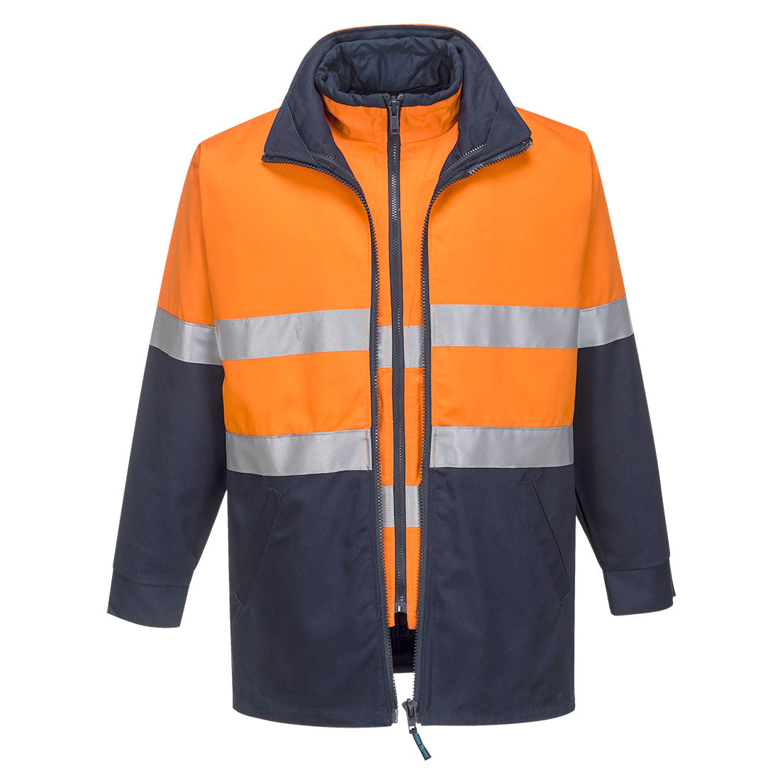 MJ777 - Hume Hi-Vis 4-in-1 Contrast Work Jacket in Orange/Navy
