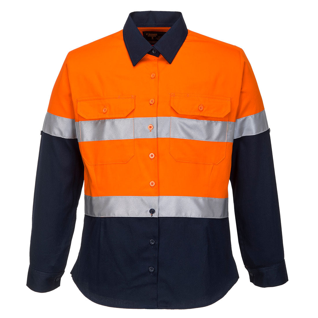 ML108 - Hi-Vis Women's Contrast Shirt L/S in Orange/Navy