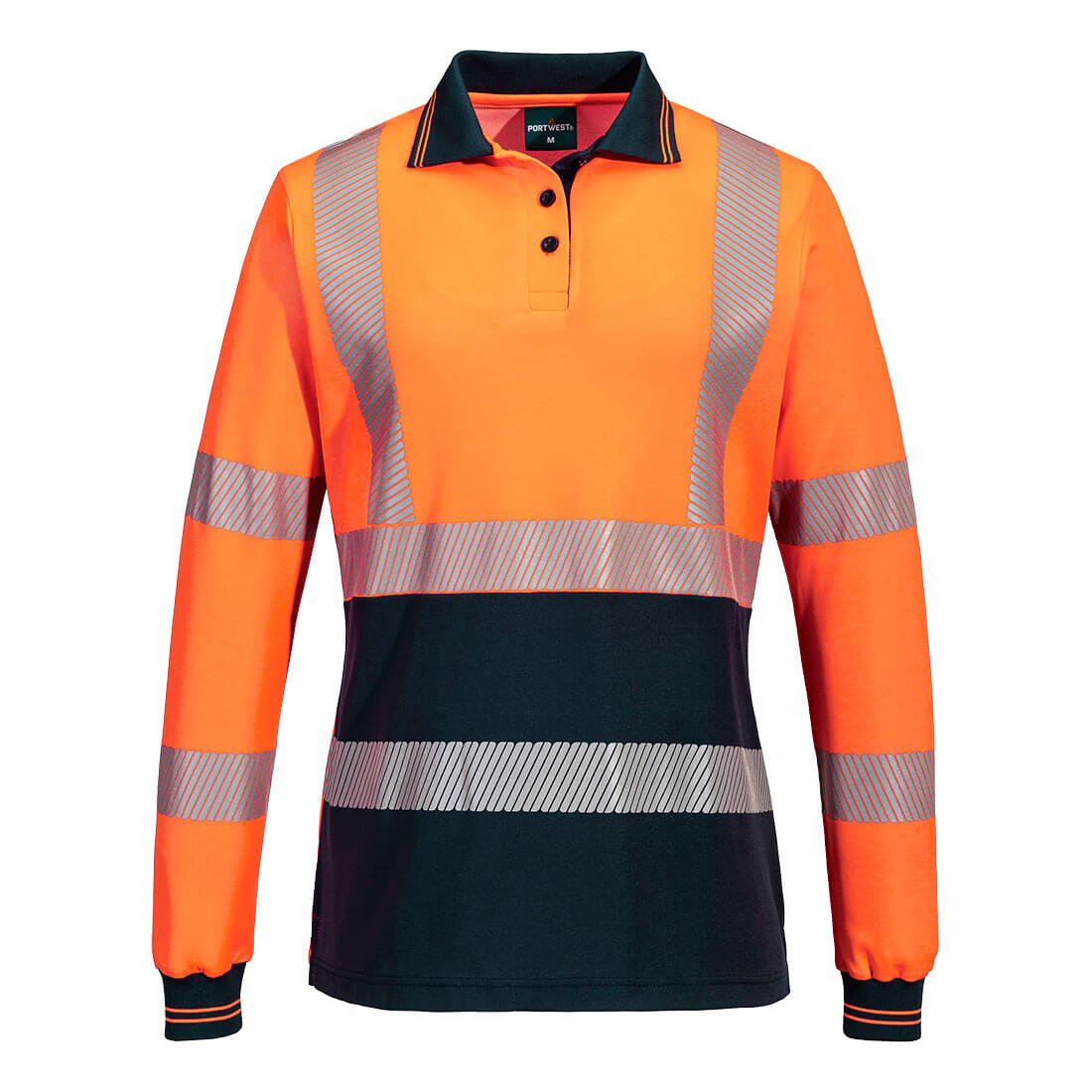ML212 - Hi-Vis Women's Cotton Comfort Polo Shirt L/S in Orange/Navy