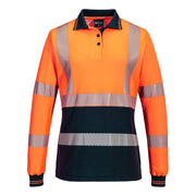 ML212 - Hi-Vis Women's Cotton Comfort Polo Shirt L/S in Orange/Navy