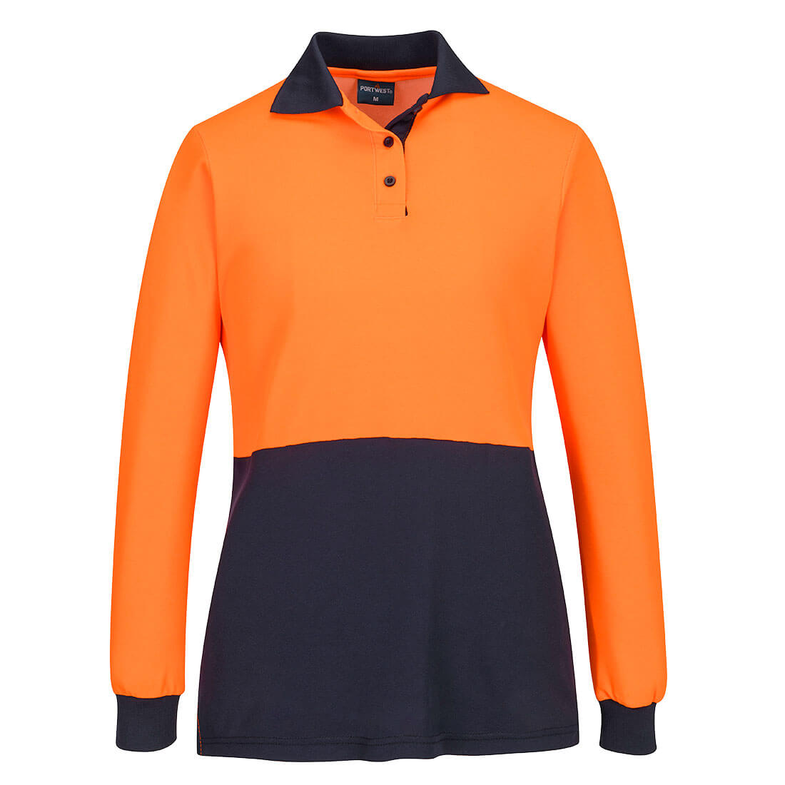 ML213 - Hi-Vis Women's Cotton Comfort D Contrast Polo L/S in Orange/Navy